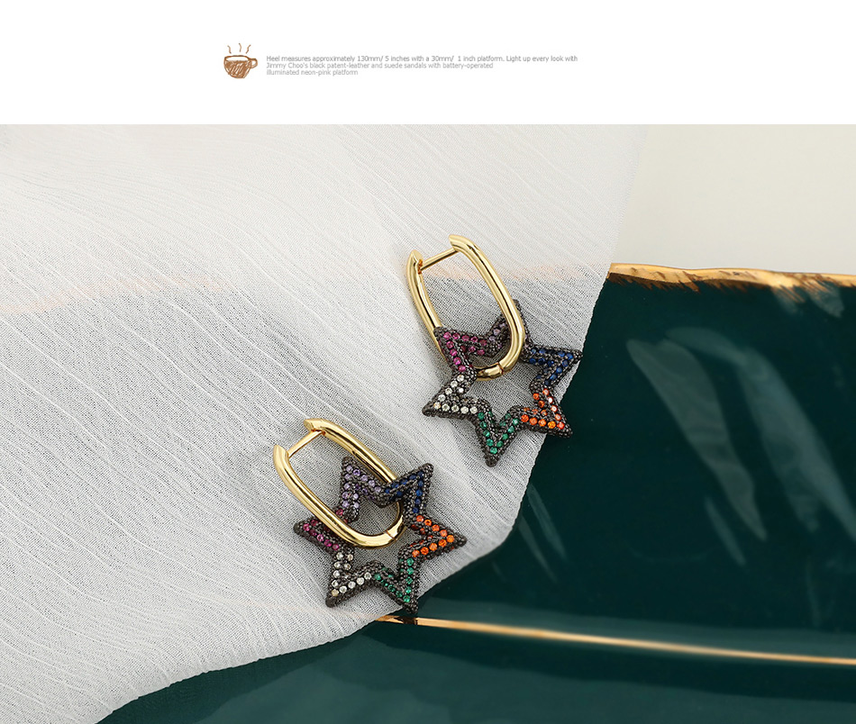 Fashion Color Copper Inlaid Zircon Hexagonal Star Stud Earrings,Earrings