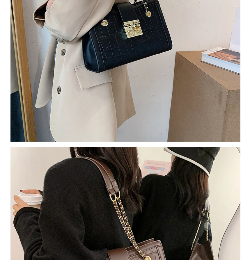 Fashion Pu Stone Grain Chain Lock Diagonal Shoulder Bag,Messenger bags