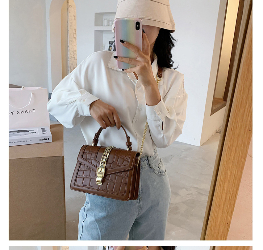 Fashion Pu Chain Belt Buckle Flap One Shoulder Messenger Bag,Shoulder bags