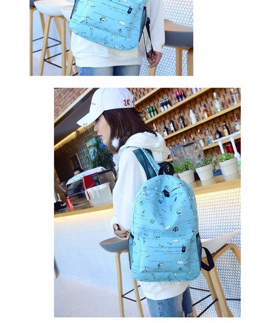 Fashion Navy Blue Canvas Sailboat Print Backpack,Backpack