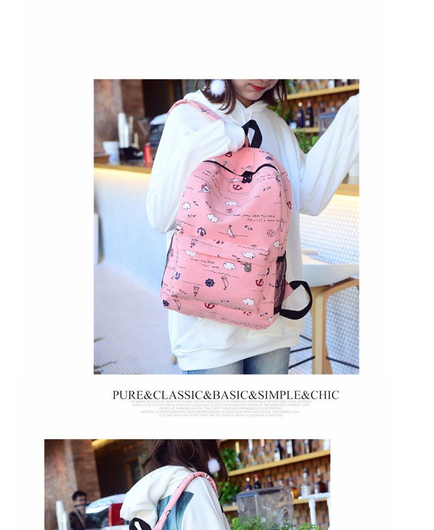 Fashion Pink Canvas Sailboat Print Backpack,Backpack