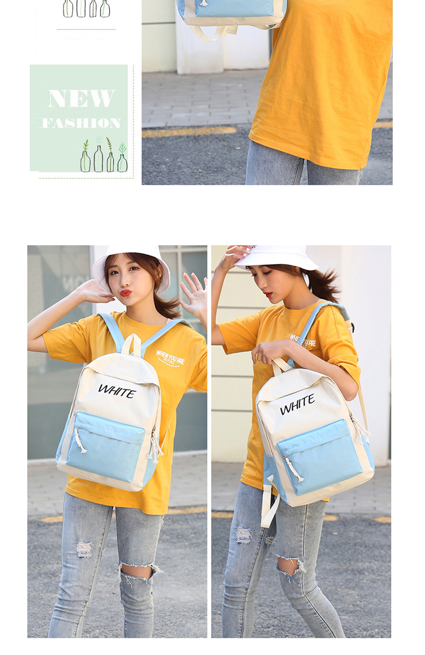 Fashion Blue With White Nylon Fabric Stitching Contrast Letter Backpack,Backpack