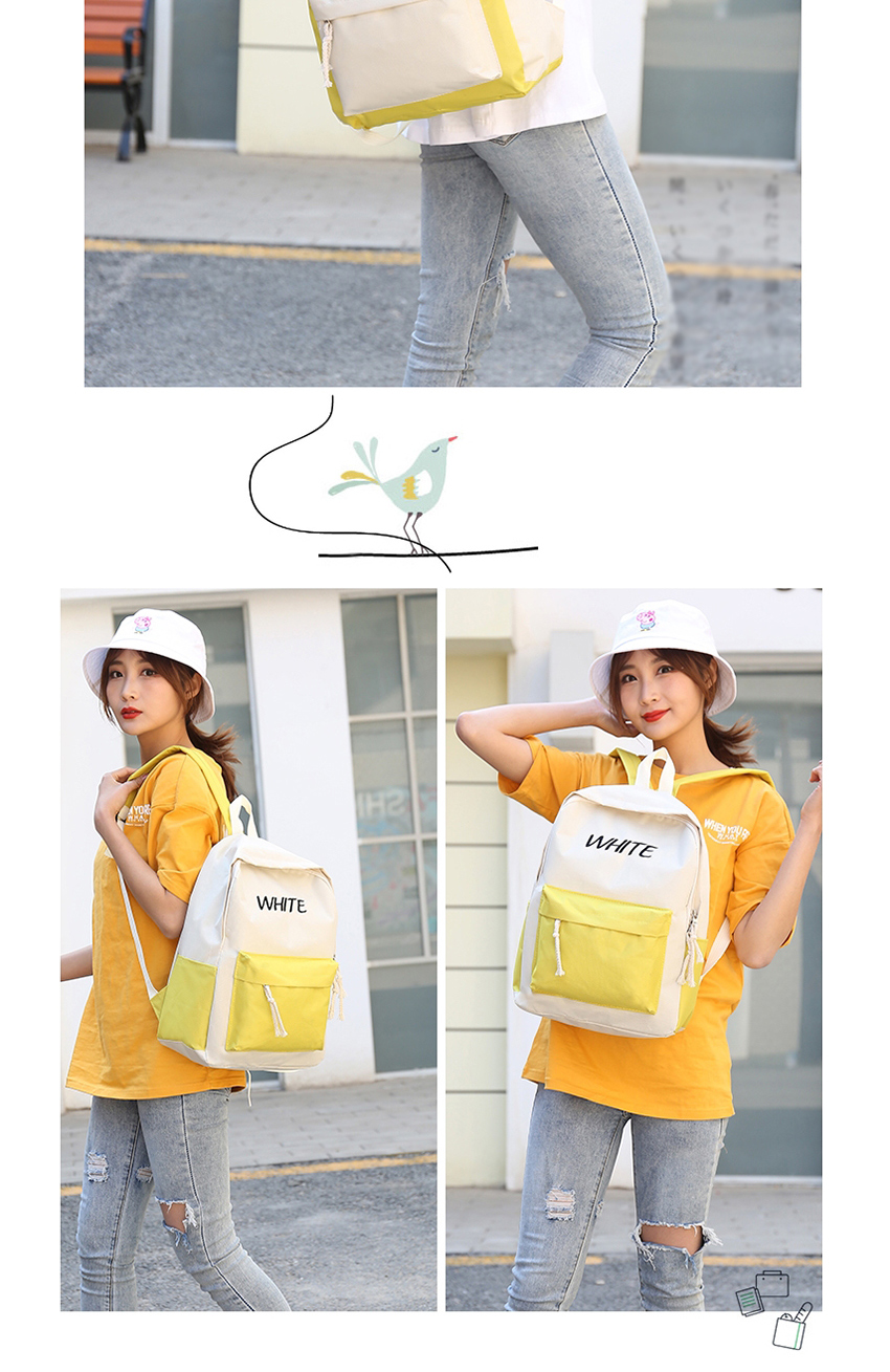 Fashion Yellow With Hundred Nylon Fabric Stitching Contrast Letter Backpack,Backpack