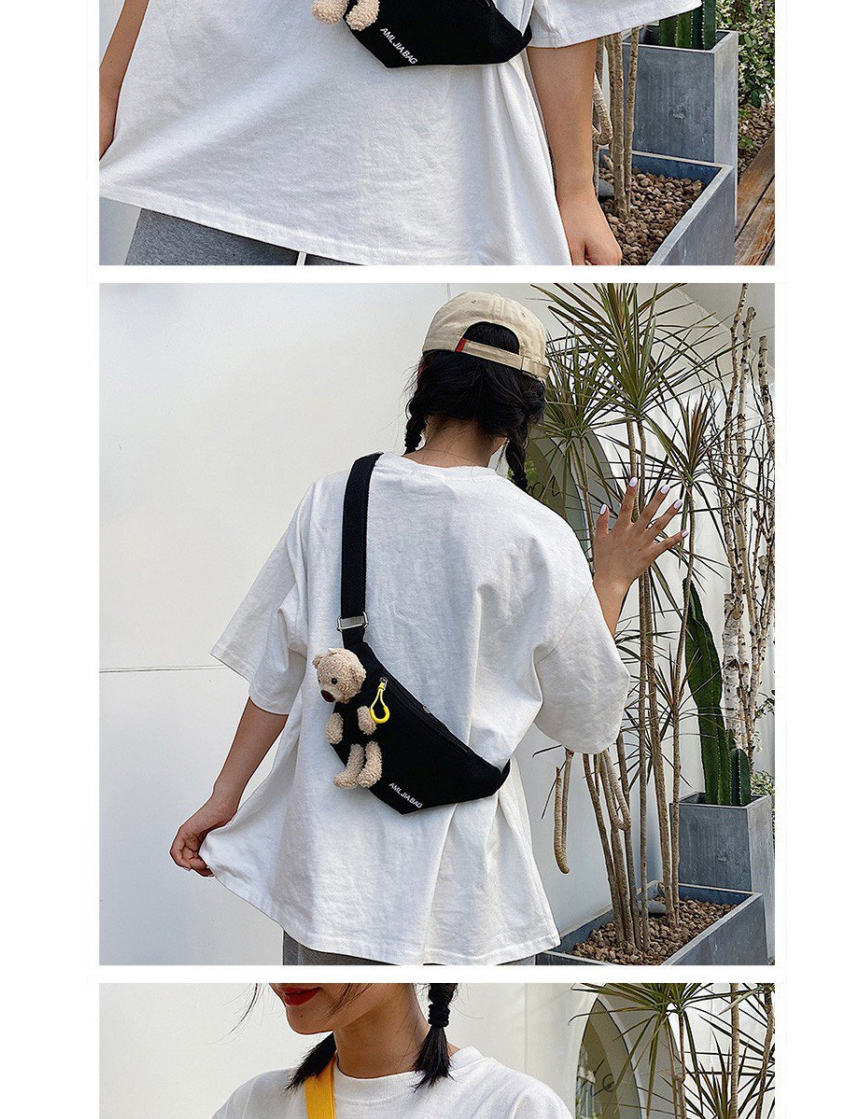 Fashion Black Canvas Plush Bear Letter Embroidery Crossbody Chest Bag,Shoulder bags