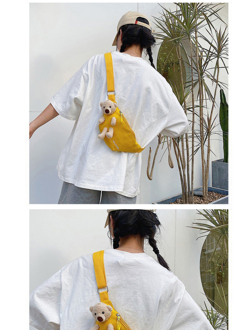 Fashion Yellow Canvas Plush Bear Letter Embroidery Crossbody Chest Bag,Shoulder bags