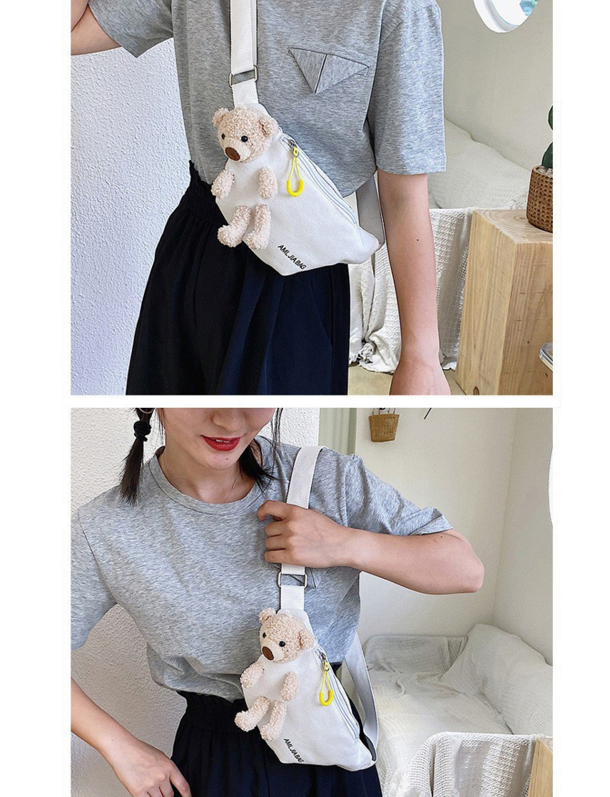 Fashion Yellow Canvas Plush Bear Letter Embroidery Crossbody Chest Bag,Shoulder bags