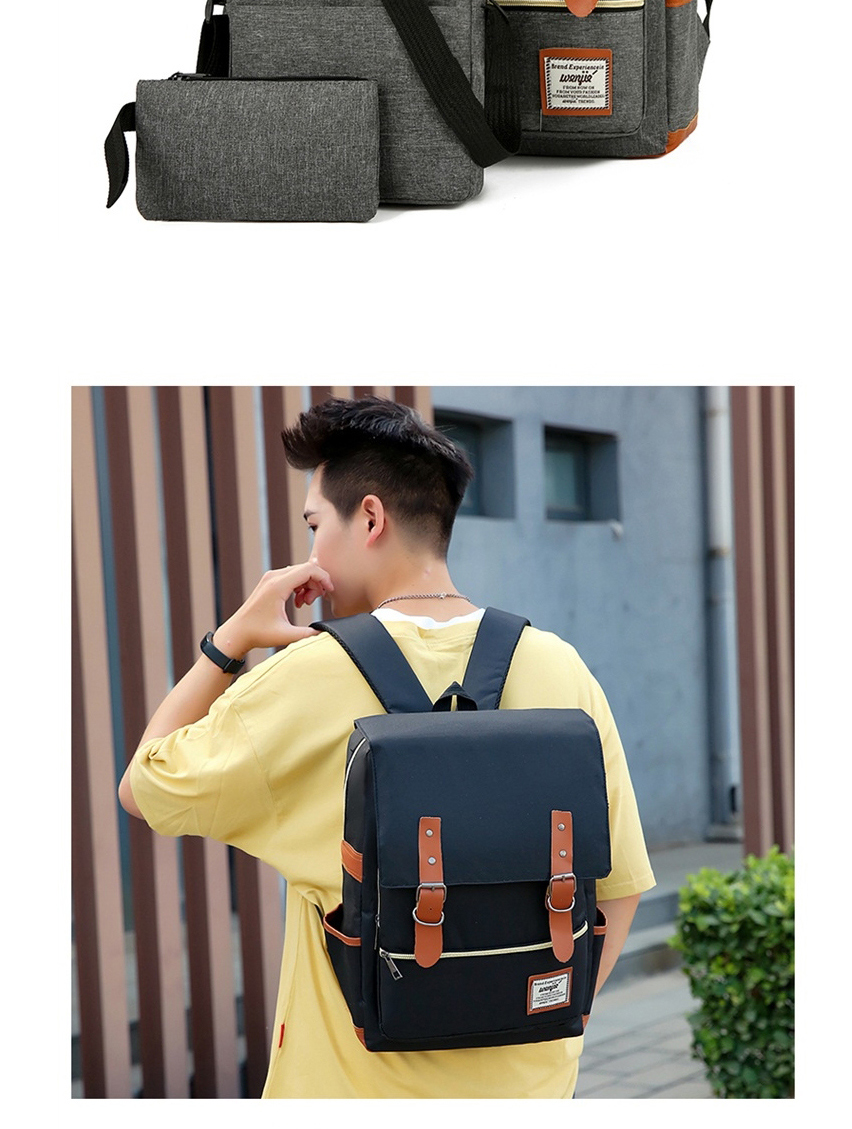 Fashion Gray Belt Buckle Stitching Large Capacity Mens Backpack Suit,Backpack