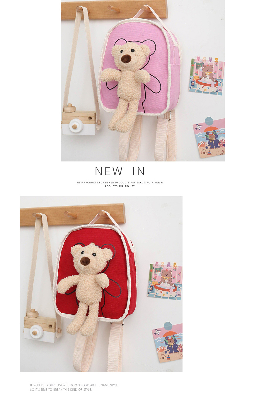 Fashion Red Canvas Bear Doll Childrens Backpack,Backpack
