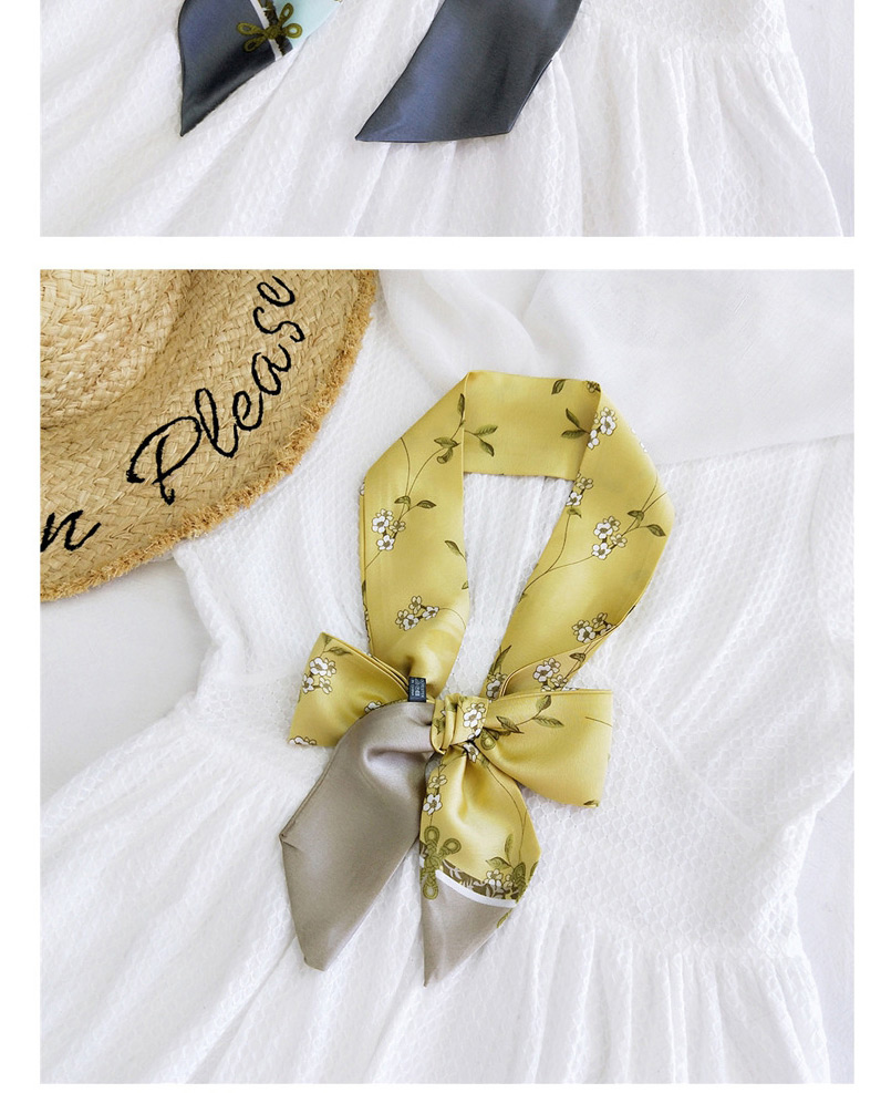 Fashion F Khaki Satin Printed Bow Ribbon Long Ribbon Silk Scarf,Thin Scaves
