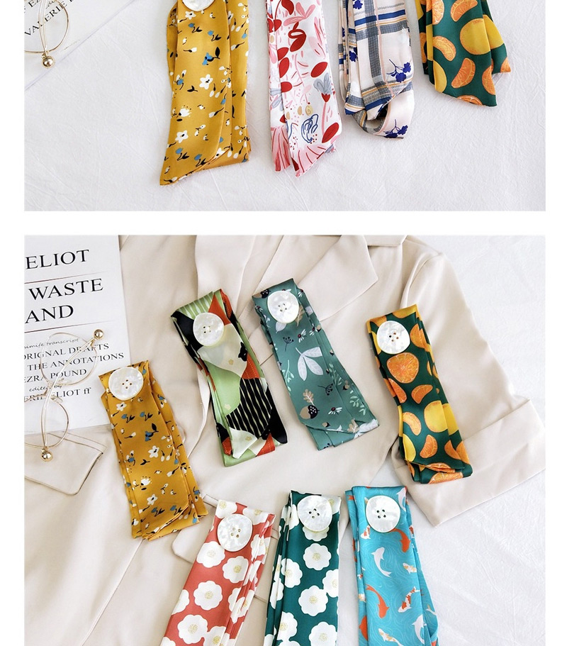 Fashion Buttons Have Fish Every Year Buttoned Narrow Strip Printed Small Silk Scarf,Thin Scaves