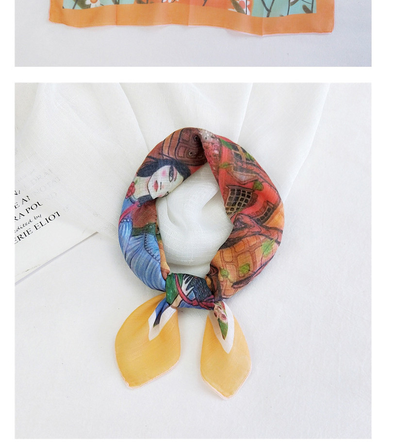 Fashion Cotton Frame Wave Dot Yellow Thin Cotton And Linen Print Small Square Scarf,Thin Scaves