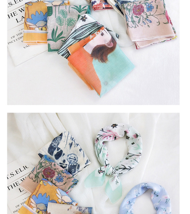 Fashion Cotton And A Hundred Flowers Bloom In The Dark Blue Thin Cotton And Linen Print Small Square Scarf,Thin Scaves
