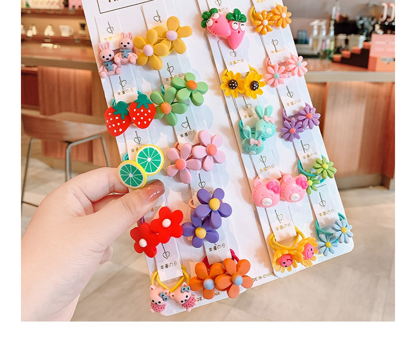 Fashion Flower + Radish 20-piece Set Resin Fruit Animal Flower Children Hair Rope Set,Kids Accessories