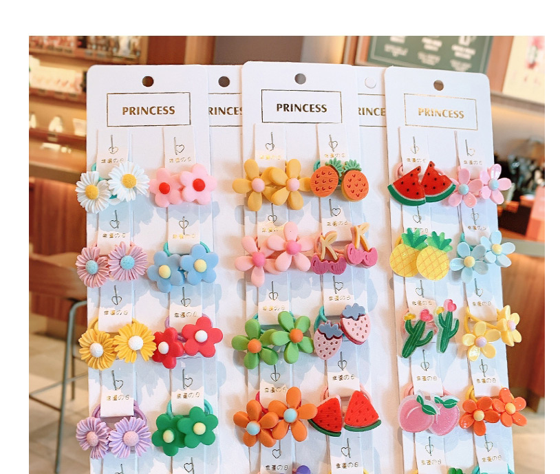 Fashion 20 Pieces Of Fruit + Florets Resin Fruit Animal Flower Children Hair Rope Set,Kids Accessories