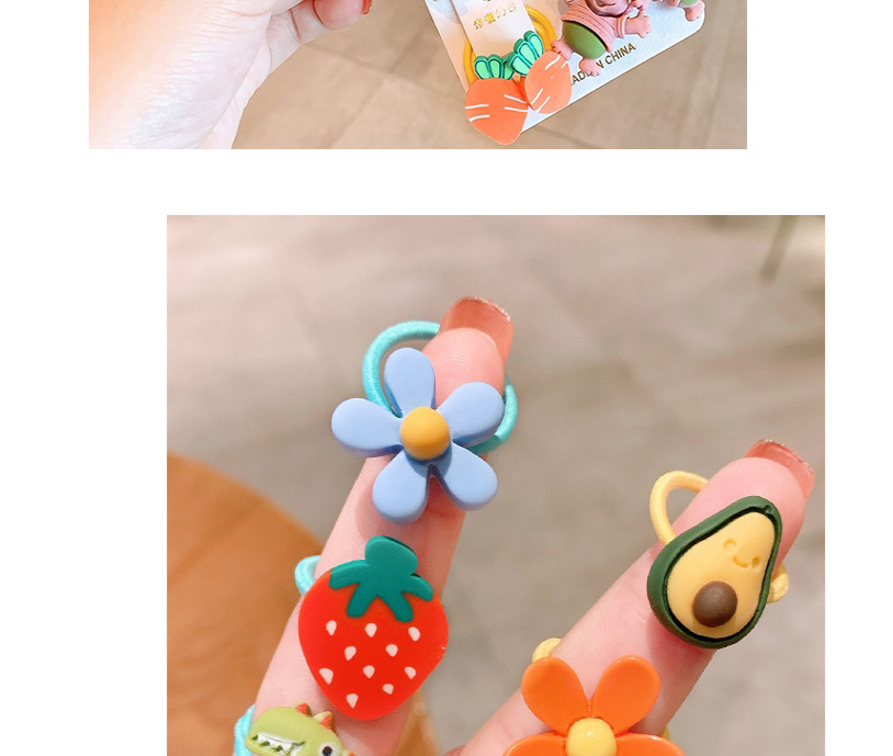 Fashion 20 Pieces Of Fruit + Florets Resin Fruit Animal Flower Children Hair Rope Set,Kids Accessories