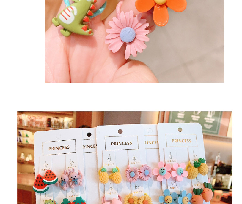 Fashion 20-piece Flower + Small Dinosaur Set Resin Fruit Animal Flower Children Hair Rope Set,Kids Accessories