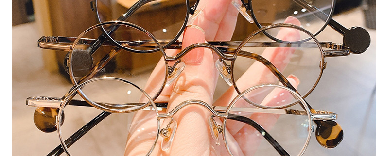 Fashion Bronze Frame Glasses Round Frame Alloy Leopard Print Childrens Flat Glasses,Kids Accessories