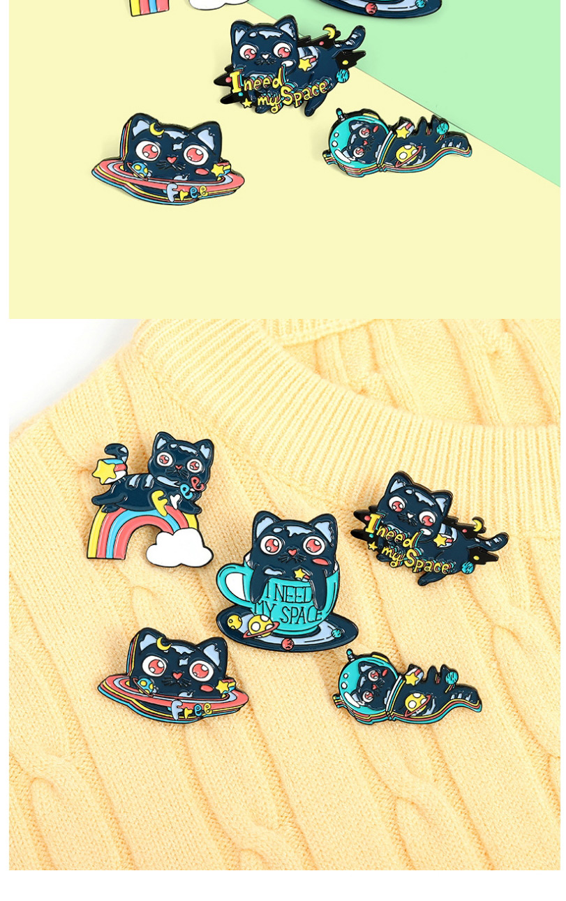 Fashion Cat Cup Cosmic Space Cat Rainbow Oil Drop Brooch,Korean Brooches