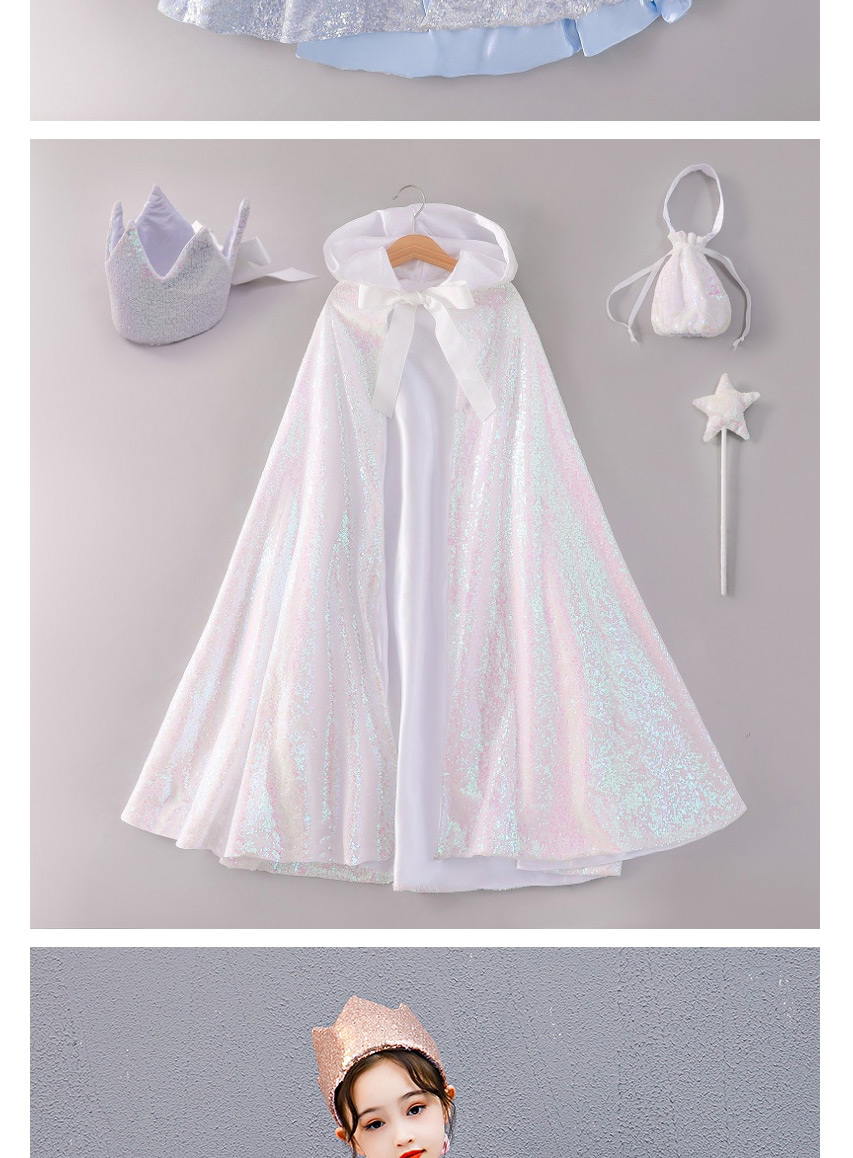 Fashion Sequin Symphony White-three Piece Set Tether Strap Childrens Mesh Cloak Hooded Cloak Crown Magic Wand,Kids Clothing