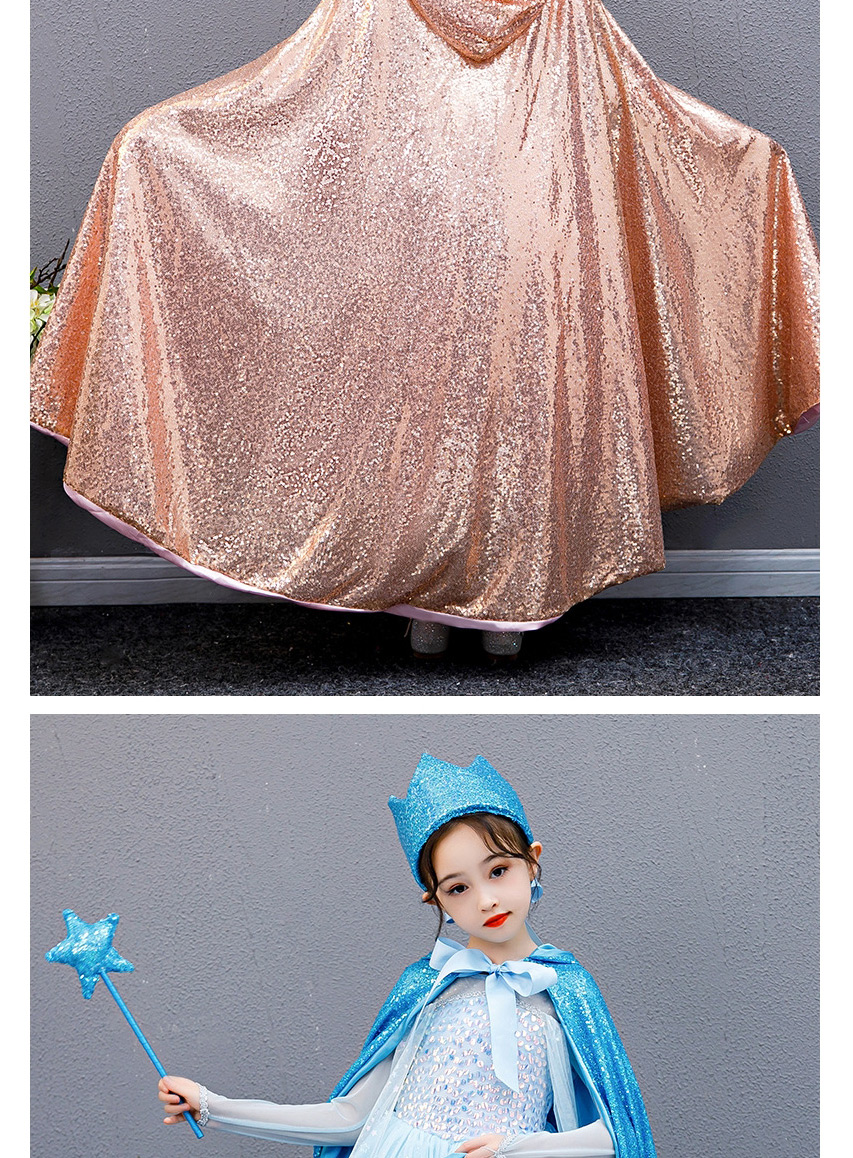 Fashion Sequin Champagne-three Piece Set Tether Strap Kids Mesh Cloak Hooded Cloak Crown Magic Wand,Others
