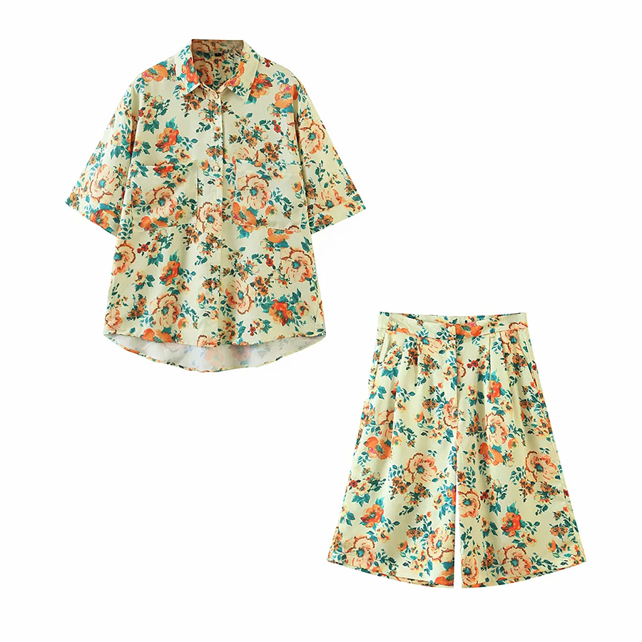 Fashion Colorful Flower Print Mid-length Short,Shorts