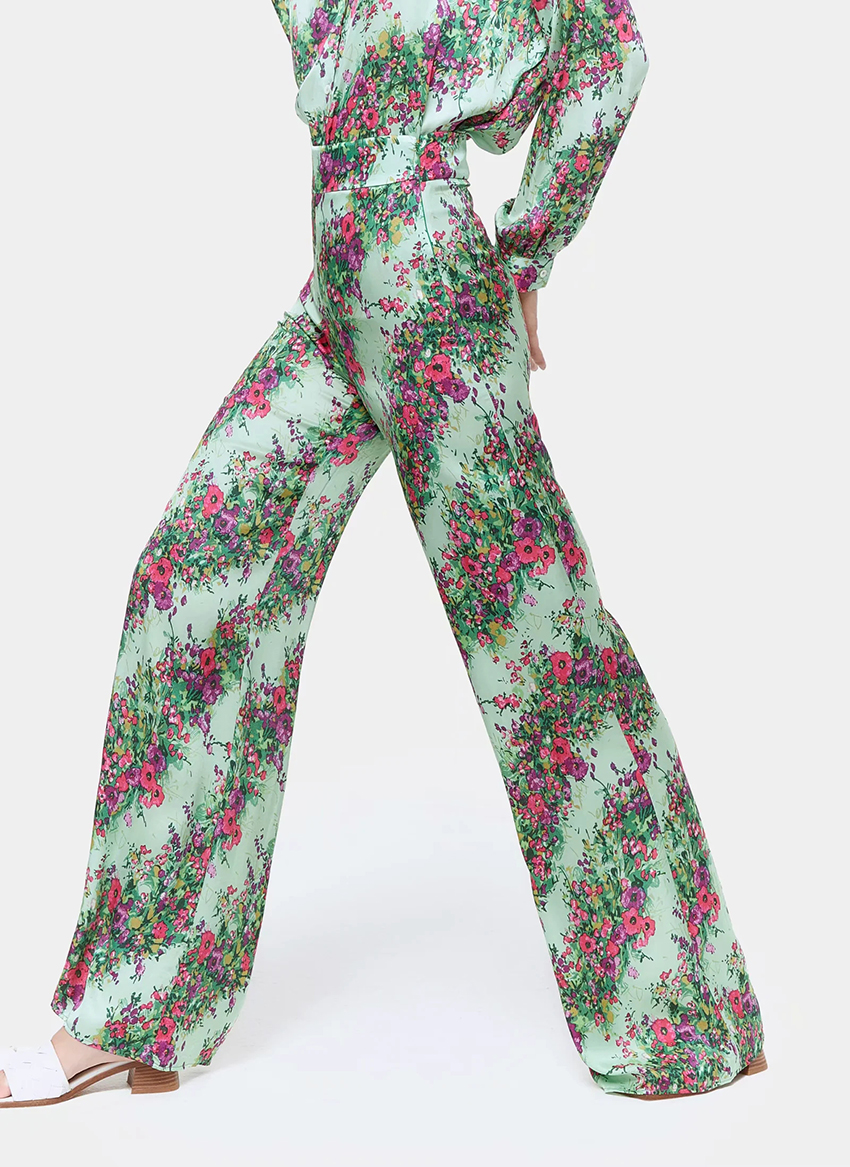 Fashion Colorful Flower Print High-rise Wide-leg Trousers,Pants
