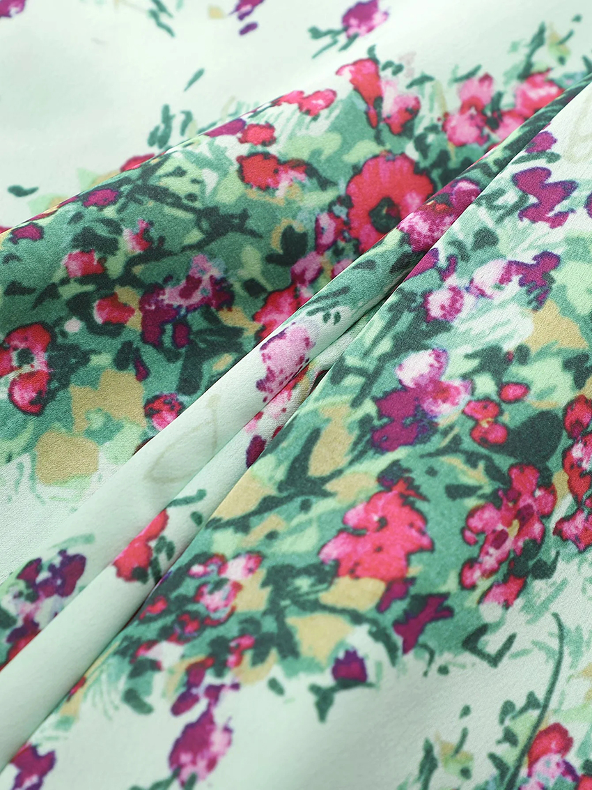 Fashion Colorful Flower Print High-rise Wide-leg Trousers,Pants