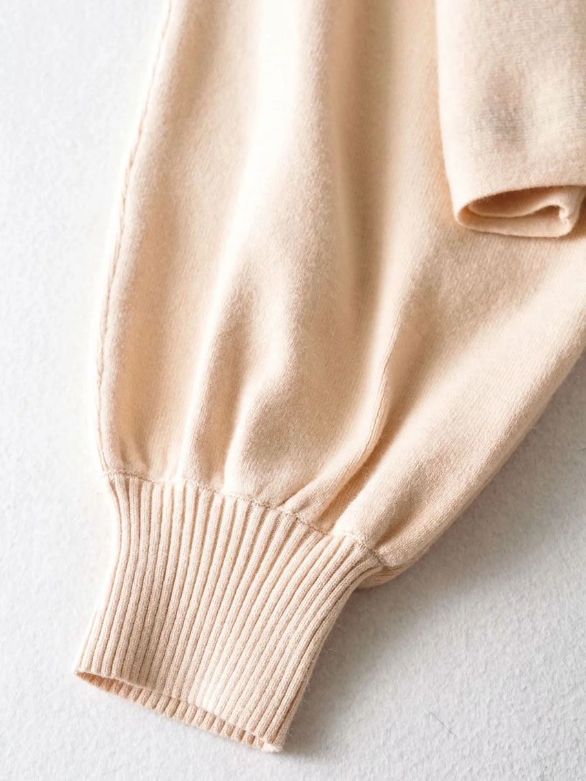 Fashion Khaki Lantern Sleeve Knit Long Sleeve Sweater Tether Shorts Set,Sweater