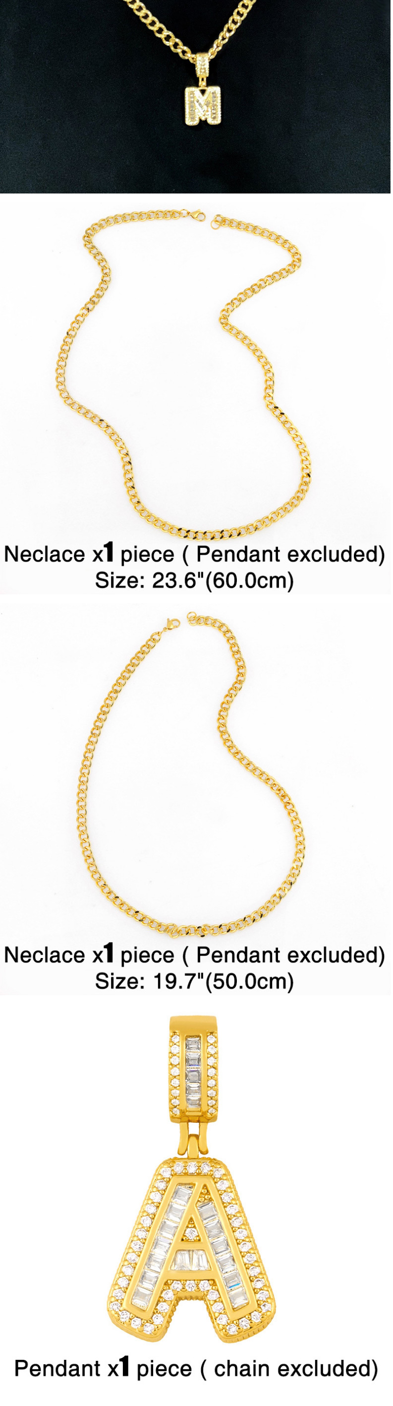Fashion K Gold Copper Gold-plated Thick Chain With Diamond Letter Necklace Pendant,Necklaces