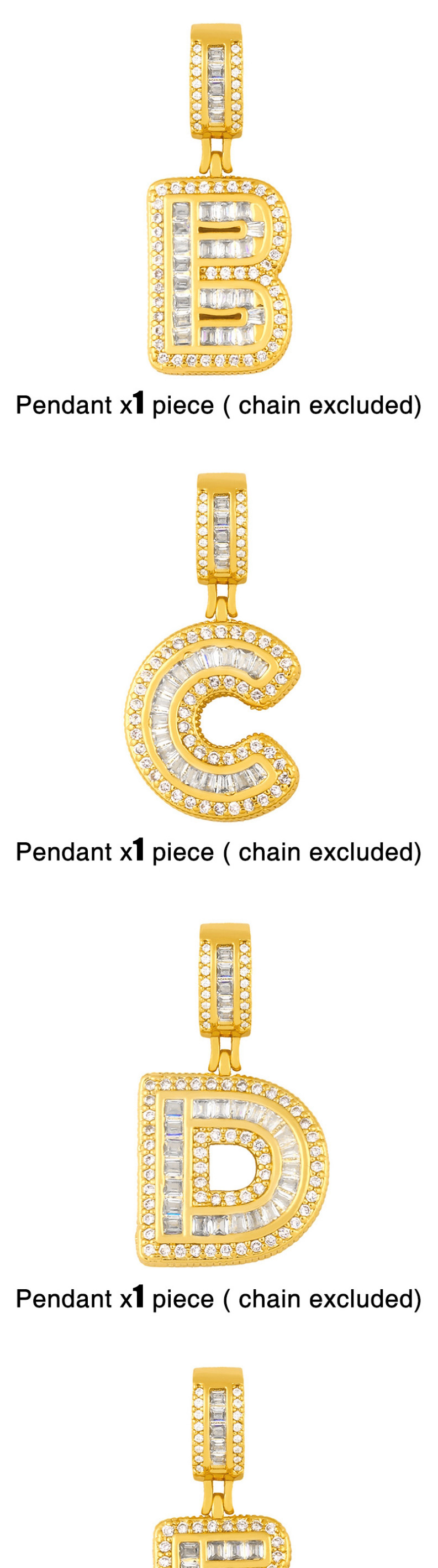 Fashion Z Gold Copper Gold-plated Thick Chain With Diamond Letter Necklace Pendant,Necklaces