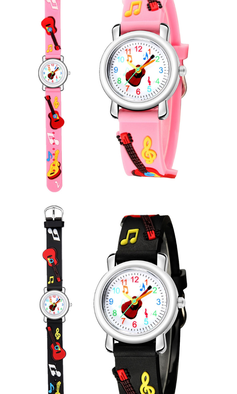 Fashion Rose Red 6d Embossed Guitar Plastic Band Childrens Quartz Watch,Ladies Watches