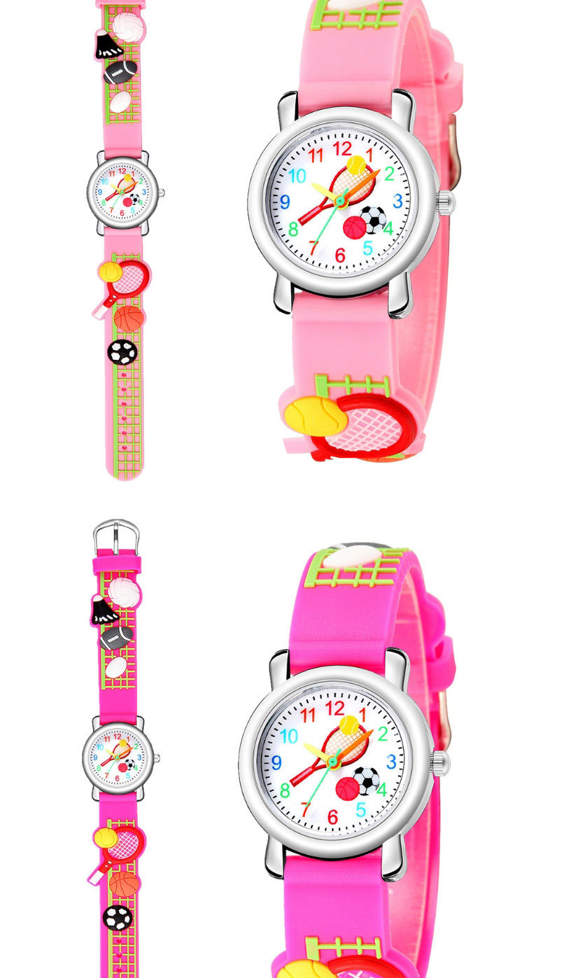 Fashion Rose Red 6d Embossed Tennis Racket Pattern Childrens Sports Watch,Ladies Watches