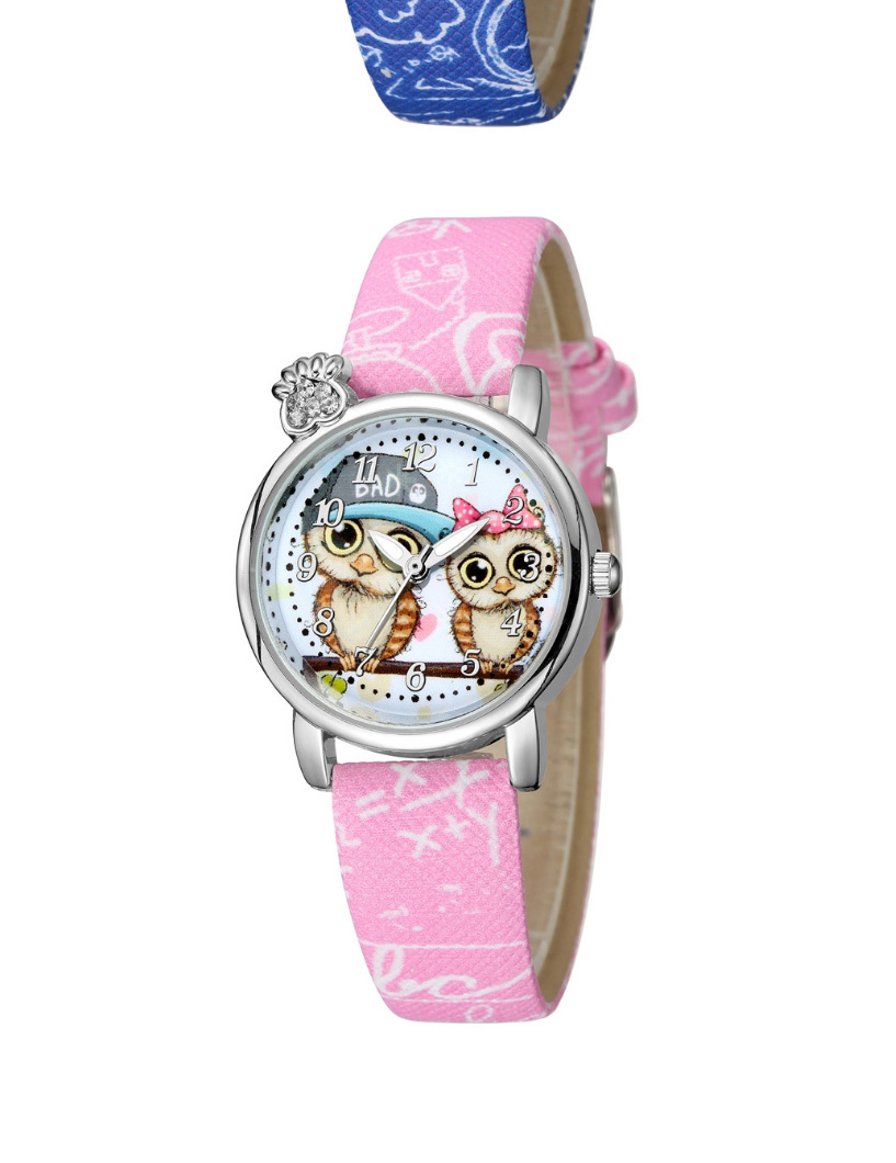 Fashion Rose Red Owl Pattern Diamond Belt Children Watch,Ladies Watches