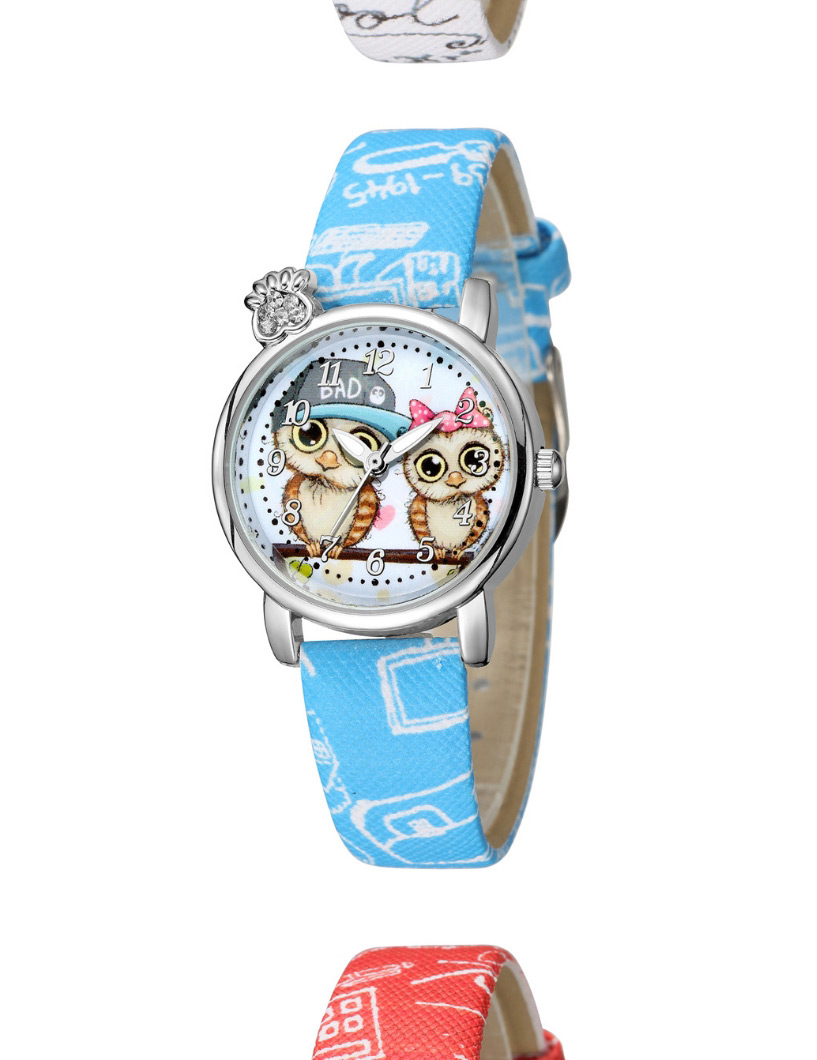Fashion Royal Blue Owl Pattern Diamond Belt Children Watch,Ladies Watches