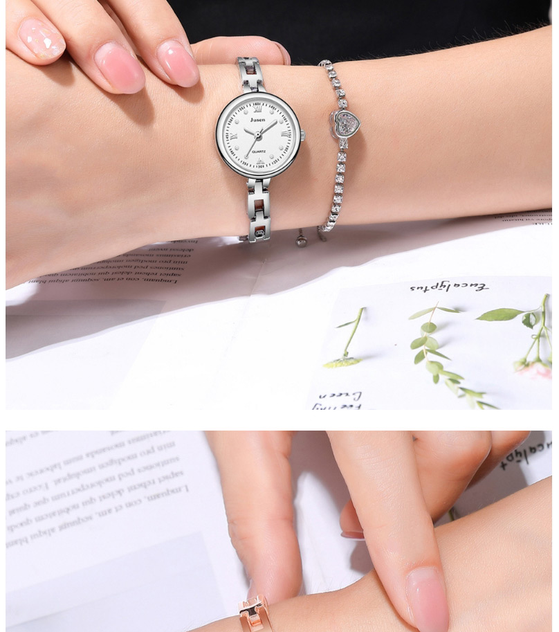 Fashion Rose Gold White Noodles Small Dial Thin Strap Water Diamond British Bracelet Watch,Ladies Watches