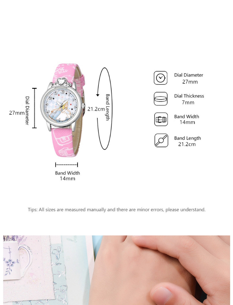 Fashion Pink Childrens Watch With Diamond Princess Pattern Silver Shell Digital Face Printing Belt,Ladies Watches