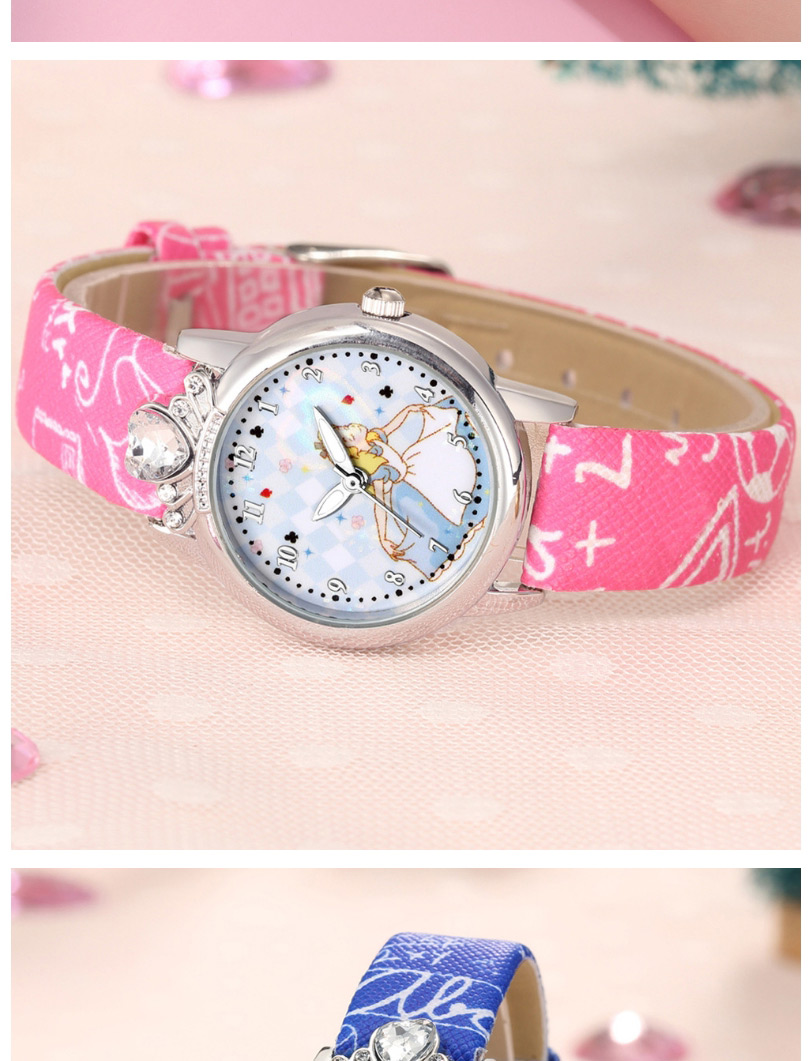 Fashion Pink Childrens Watch With Diamond Princess Pattern Silver Shell Digital Face Printing Belt,Ladies Watches