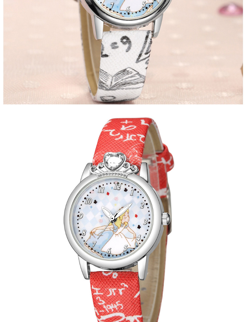 Fashion Rose Red Childrens Watch With Diamond Princess Pattern Silver Shell Digital Face Printing Belt,Ladies Watches