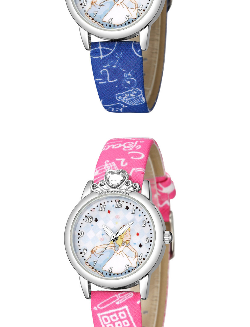 Fashion Rose Red Childrens Watch With Diamond Princess Pattern Silver Shell Digital Face Printing Belt,Ladies Watches