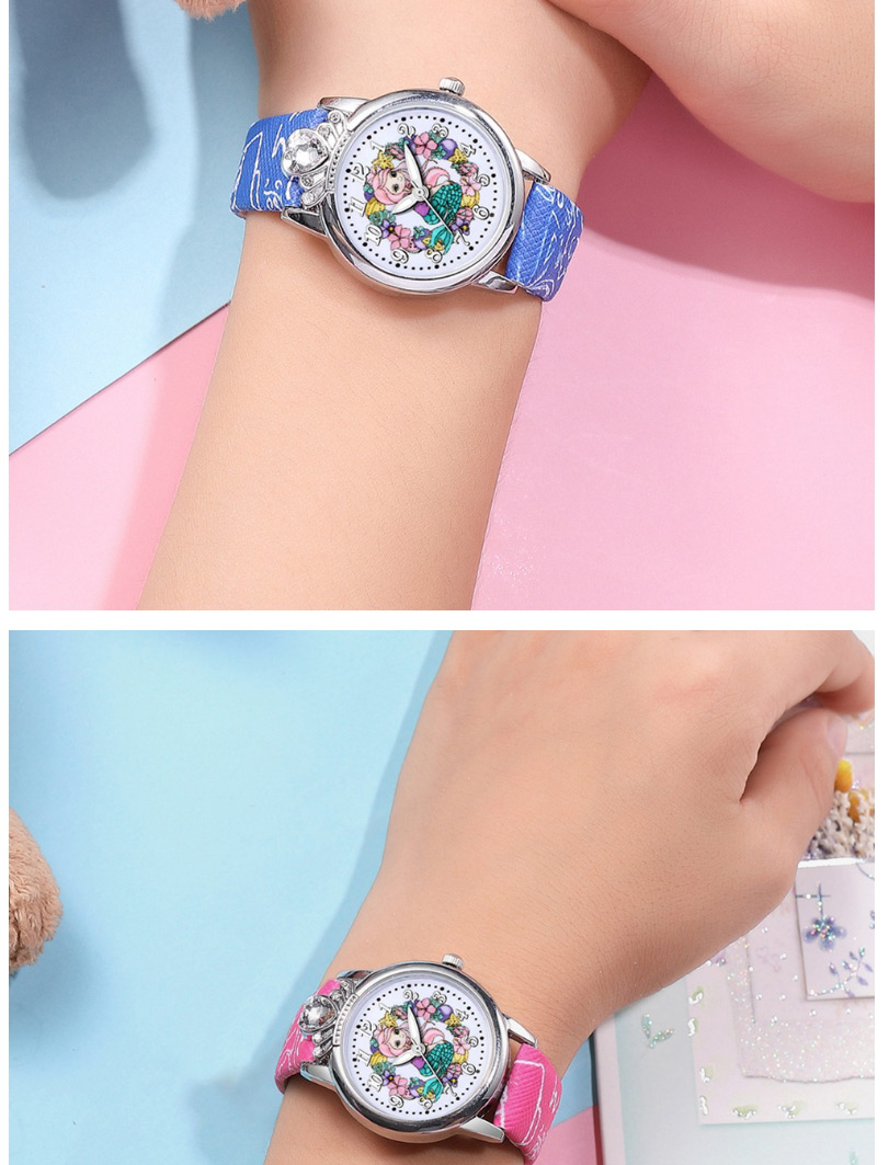 Fashion Royal Blue Princess Pattern Silver Shell Diamond Belt Children Watch,Ladies Watches
