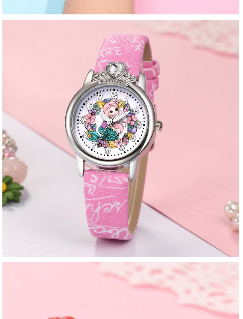 Fashion Pink Princess Pattern Silver Shell Diamond Belt Children Watch,Ladies Watches
