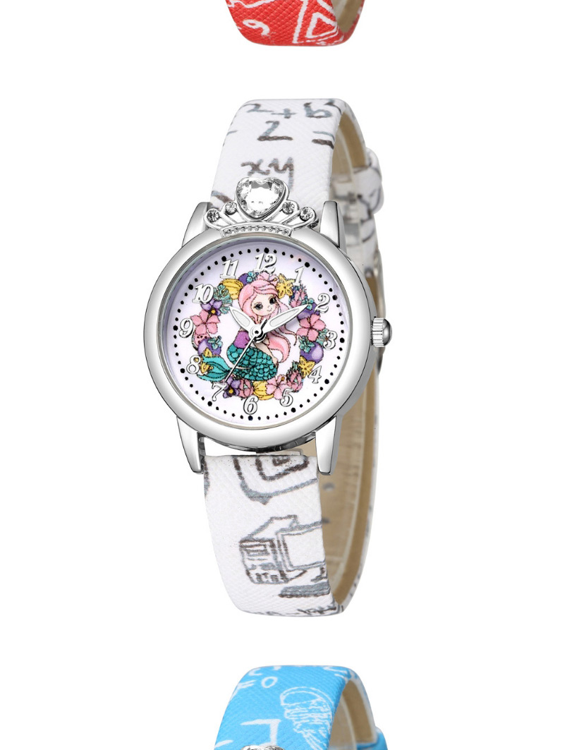 Fashion White Princess Pattern Silver Shell Diamond Belt Children Watch,Ladies Watches