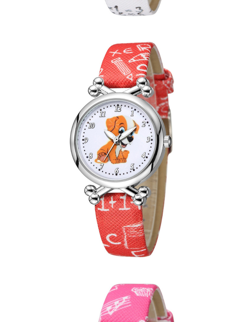 Fashion Rose Red Puppy Pet Pattern Silver Case Digital Face Quartz Childrens Watch,Ladies Watches