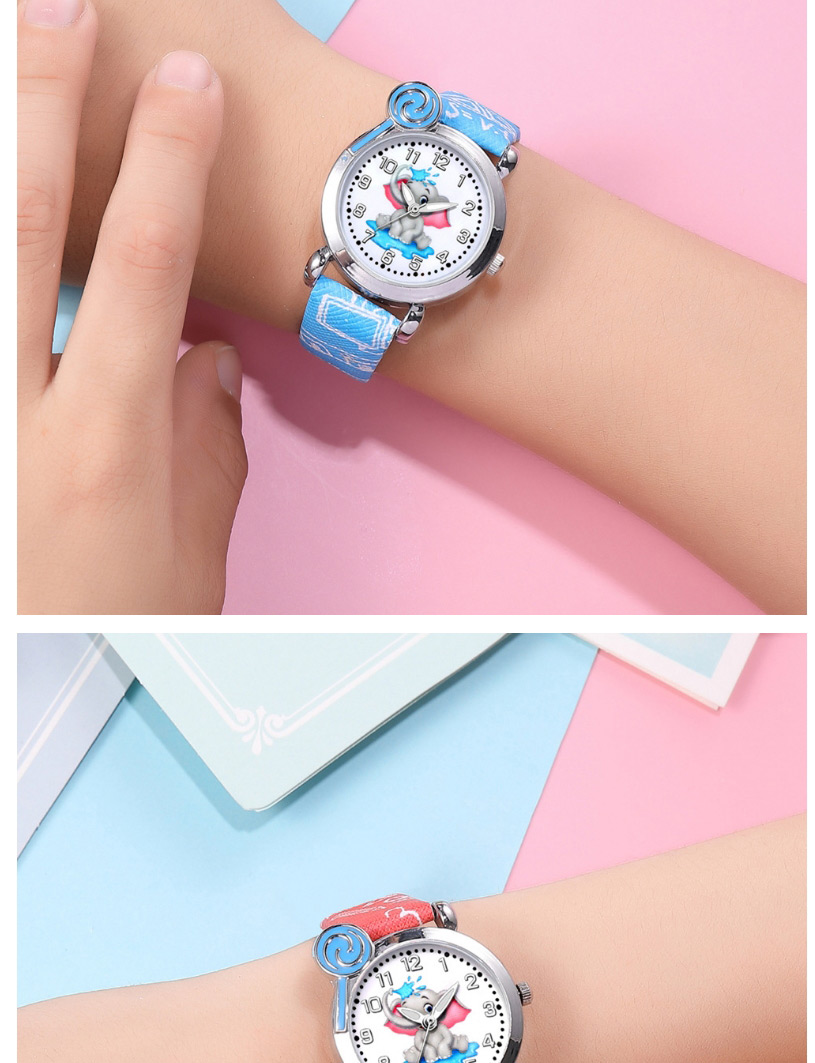 Fashion Pink Elephant Pattern Silver Shell Digital Face Printing Pu Band Kids Watch,Ladies Watches