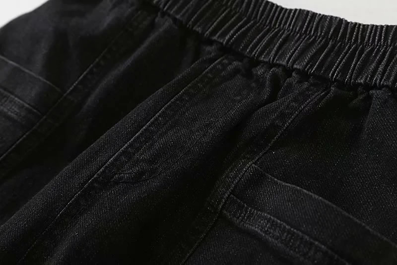Fashion Black Elastic Waist Big Pocket Jeans,Pants