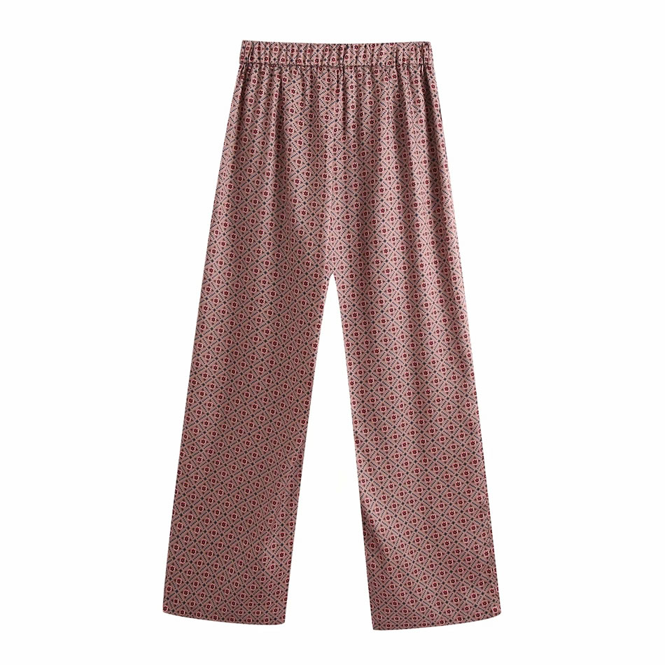 Fashion Color Printed Geometric Loose Wide-leg Pants,Pants