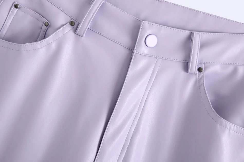 Fashion Purple Faux Leather Solid Color Loose Wide-leg Pants,Pants