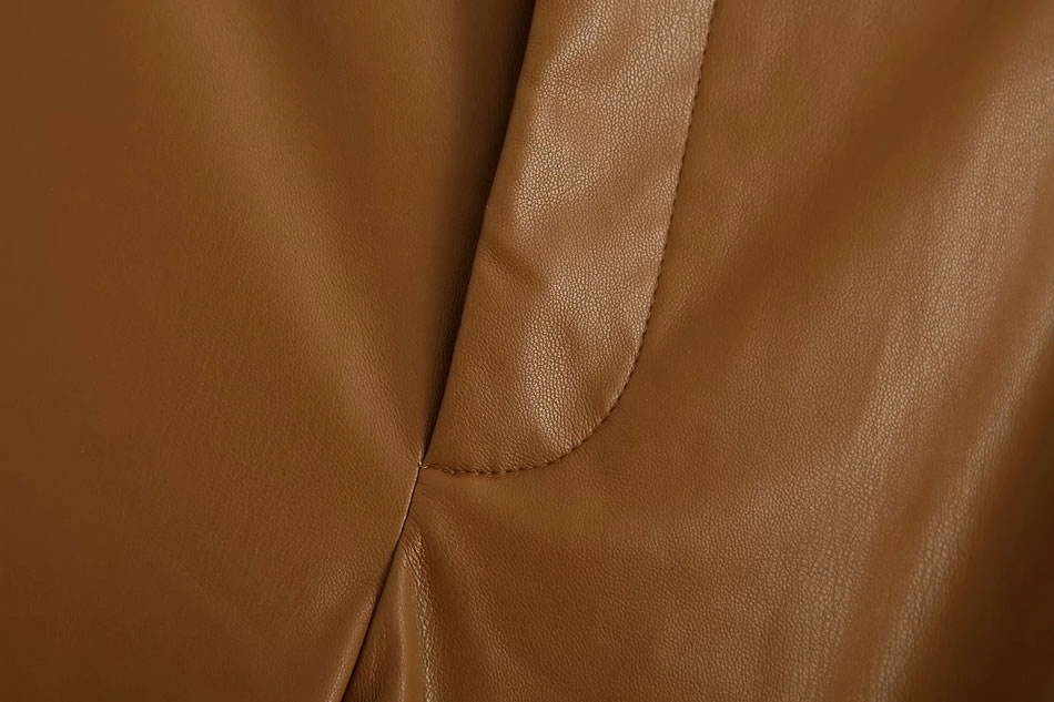 Fashion Brown Faux Leather Solid Color Long Pants,Pants