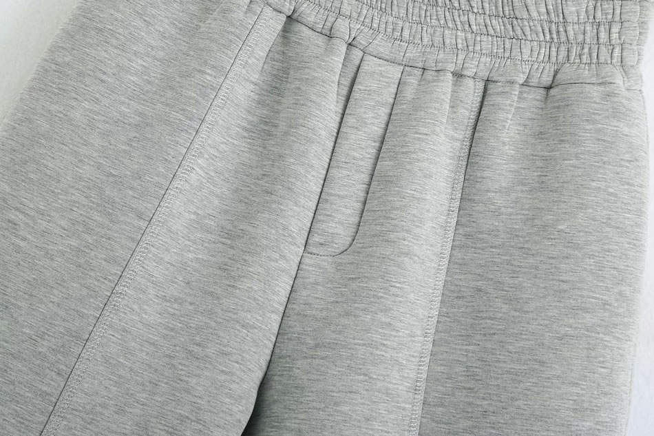 Fashion Gray Flannel Elastic Waist Loose Wide-leg Pants,Pants