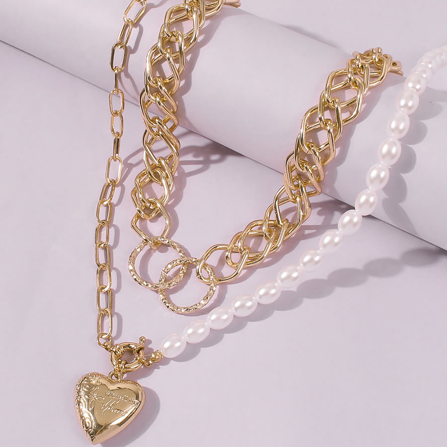 Fashion Golden Love Pearl Stitching Cross Circle Alloy Multilayer Necklace,Chains
